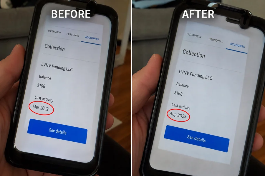 Before/after graphic of a collection date changing after payment