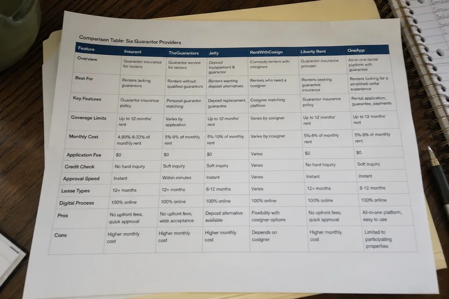 Comparison of six guarantor providers in Texas