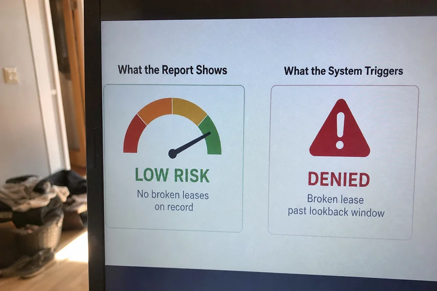 Contrast between appearing on report vs triggering denial