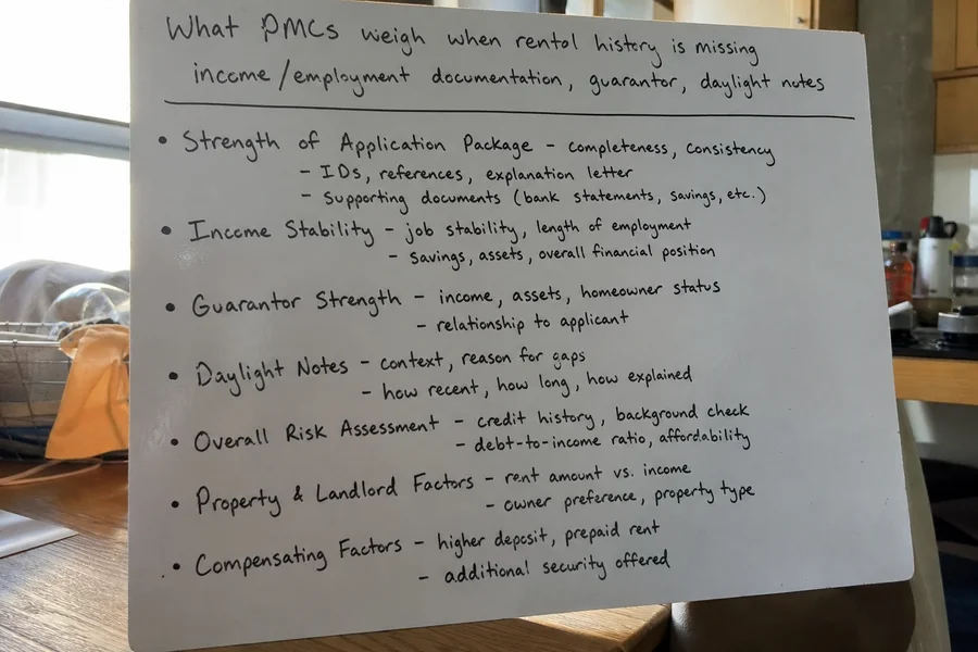 Graphic listing what PMCs weigh when rental history is missing