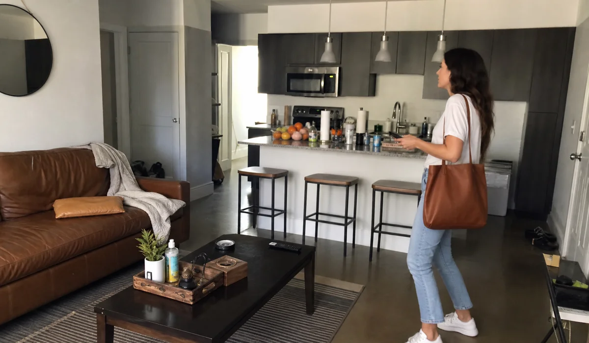 Renter comfortably touring an apartment with an older broken lease