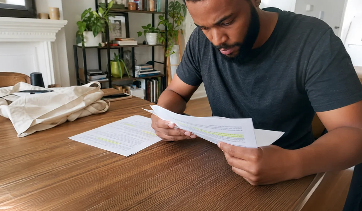 Renter reading a settlement letter carefully