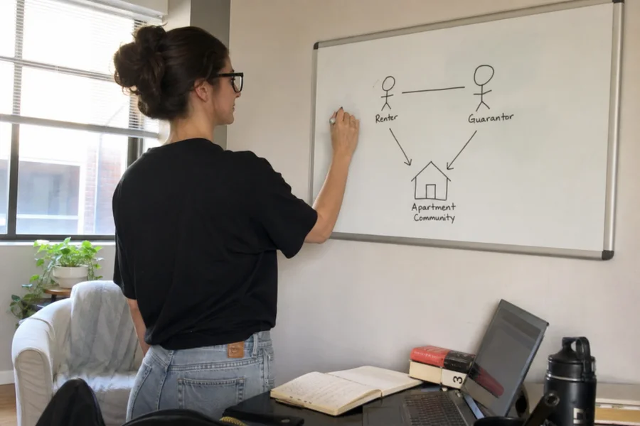 Diagram of renter, guarantor, and community relationship