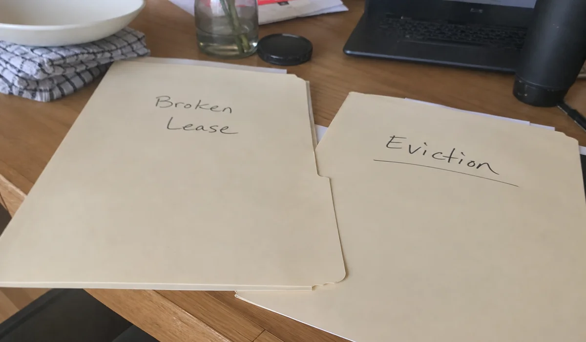 Two folders comparing broken lease and eviction records